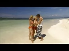 Two Blonds and One Guy on the Beach. Nice Sex. Anal