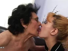 Kinky granny licking a hot young girl